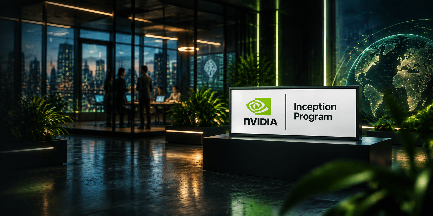 The NVIDIA Inception Program sign in a modern office